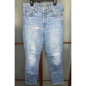 7 For All Mankind Edie Distressed Button Fly Mid Rise Womens Blue Jeans Size 28